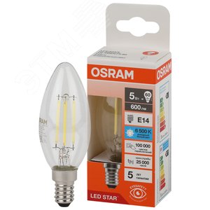 Лампа светодиодная филаментная LED Star Свеча 5Вт (замена 60Вт), 600Лм, 6500К, цоколь E14 OSRAM