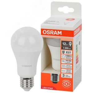 Лампа светодиодная LED Star Грушевидная 12Вт (замена 100Вт), 1055Лм, 6500К, цоколь E27 OSRAM