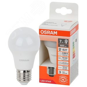 Лампа светодиодная LED Star Грушевидная 7Вт (замена 60Вт), 600Лм, 6500К, цоколь E27 OSRAM