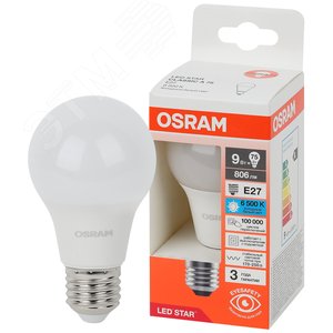 Лампа светодиодная LED Star Грушевидная 9Вт (замена 75Вт), 806Лм, 6500К, цоколь E27 OSRAM