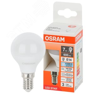 Лампа светодиодная LED Star Шарообразная 7Вт (замена 60Вт), 600Лм, 2700К, цоколь E14 OSRAM