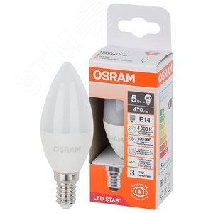 Лампа светодиодная LED Star Свеча 5Вт (замена 40Вт), 470Лм, 4000К, цоколь E14 OSRAM - фото 1