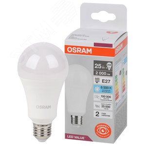 Лампа светодиодная LED Value Грушевидная 25Вт (замена 200Вт), 2000Лм, 6500К, цоколь E27 OSRAM