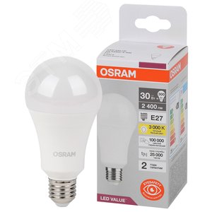 Лампа светодиодная LED Value Грушевидная 30Вт (замена 300Вт), 2400Лм, 3000К, цоколь E27 OSRAM