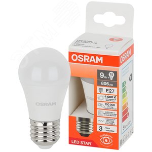Лампа светодиодная LED Star Шарообразная 9Вт (замена 75Вт), 806Лм, 4000К, цоколь E27 OSRAM