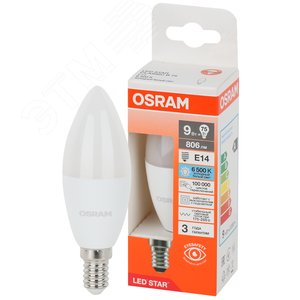 Лампа светодиодная LED Star Свеча 9Вт (замена 75Вт), 806Лм, 6500К, цоколь E14 OSRAM