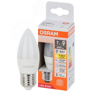 Лампа светодиодная LED Star Свеча 7Вт (замена 60Вт), 600Лм, 2700К, цоколь E27 OSRAM
