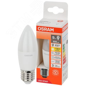 Лампа светодиодная LED Star Свеча 9Вт (замена 75Вт), 806Лм, 2700К, цоколь E27 OSRAM