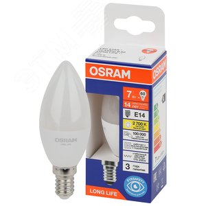 Лампа светодиодная LED 7Вт Е14 2700К 600Лм свеча 220В (замена 60Вт) OSRAM