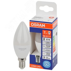 Лампа светодиодная LED 7Вт Е14 4000К 600Лм свеча 220В (замена 60Вт) OSRAM