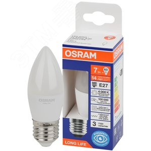 Лампа светодиодная LED 7Вт Е27 4000К 600Лм свеча 220В (замена 60Вт) OSRAM