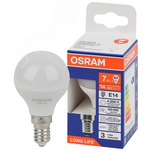 Лампа светодиодная LED 7Вт Е14 4000К 600Лм шар 220В (замена 60Вт) OSRAM 4099854186455 LEDVANCE