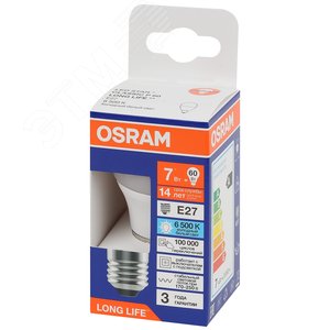 Лампа светодиодная LED 7Вт Е27 6500К 600Лм шар 220В (замена 60Вт) OSRAM 4099854186578 LEDVANCE - 4