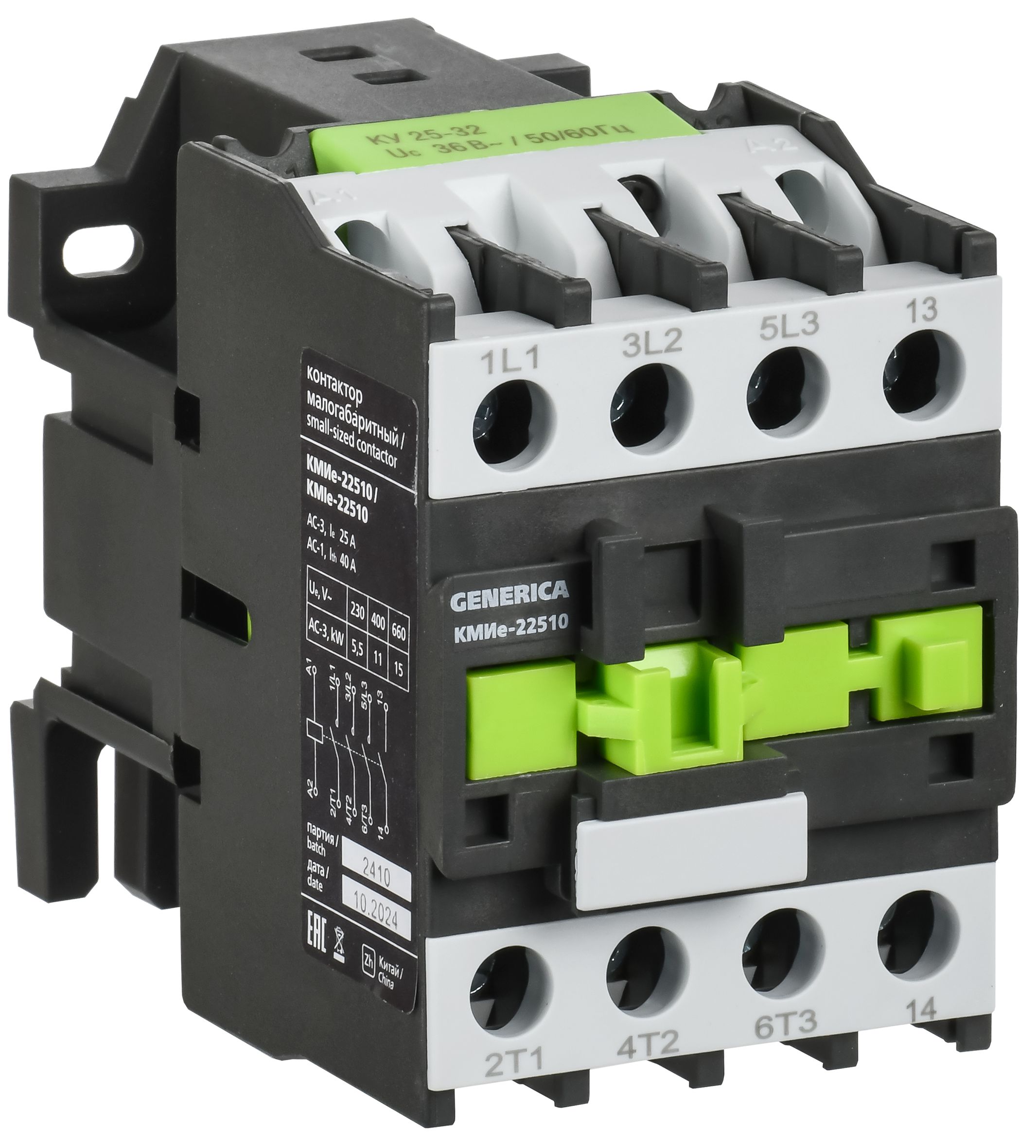 Контактор КМИе-22510 25А 230В/АС3 1NO