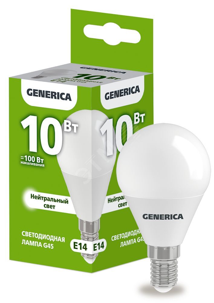 Изображение товара Светодиодная лампа G45 GENERICA 10W E14 4000K Шарообразная