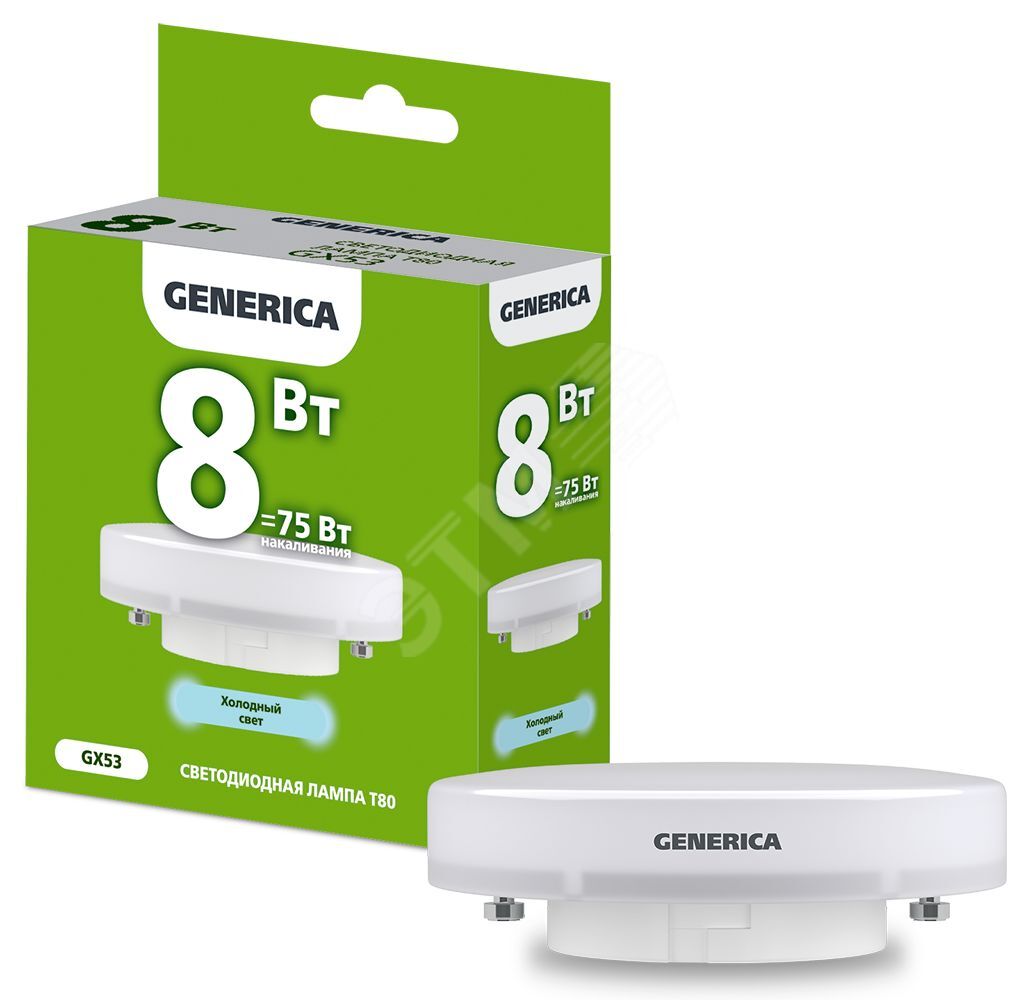 Изображение товара Лампа светодиодная T80 таблетка 8Вт 230В 6500К GX53 (шт)