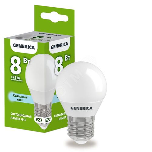 Изображение товара Лампа светодиодная G45 шар 8Вт 230В 6500К E27 (шт)