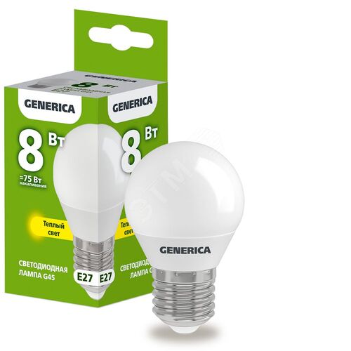 Изображение товара Лампа светодиодная G45 шар 8Вт 230В 3000К E27 (шт)