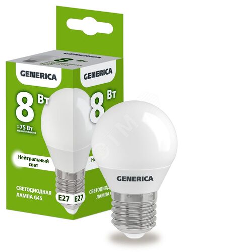 Изображение товара Лампа светодиодная G45 шар 8Вт 230В 4000К E27 (шт)