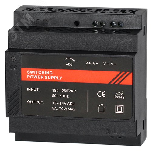 Изображение товара БП 12 VDC, 5 A, крепление на DIN-рейку, черный (шт)