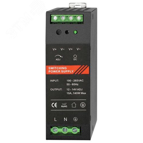 Изображение товара БП 12 VDC, 10 A, крепление на DIN-рейку, черный (шт)