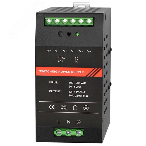 Изображение товара БП 12 VDC, 20 A, крепление на DIN-рейку, черный (шт)
