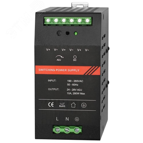 Изображение товара БП 24 VDC, 10 A, крепление на DIN-рейку, черный (шт)
