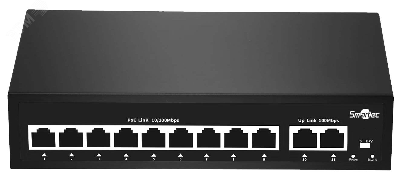 Коммутатор неуправляемый,  9 RJ-45 POE портов, 2 RJ-45 Uplink ST-NS209MB-MD Smartec