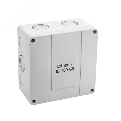 Изображение товара Коробка распределительная Extherm JB-100-GR 140*140*76 мм IP 66, серая, в комплекте с клеммнымрядом 10х10 кв.мм., 76А (шт)