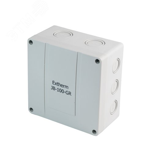 Изображение товара Коробка распределительная Extherm JB-100-GR 140*140*76 мм IP 66, серая, в комплекте с клеммнымрядом 10х10 кв.мм., 76А (шт)