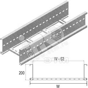 Кабельный лоток лестничного типа серии WIDE SPAN, высота - 200 мм, ширина - 518 мм, длина - 6000 мм, толщина - 2 мм, кратность - 6м, SZ - Оцинкованная сталь (методом Sendzimir) KLW500 VERGOKAN