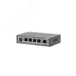 Сетевой коммутатор 5 портов 10/100 Мбит/с (IEEE802.3u 100BaseTX) из них 4 c поддержкой PoE (IEEE802.3at) до 32Вт на порт (HI POE), Суммарная мощность потребителей 65 Вт, таблица МАС адресов -1К, пропускная способность 1Гбит/с