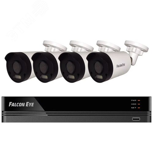 Изображение товара Комплект видеонаблюдения с 4 канальным регистратором и 4 цилиндрическими камерами (шт)