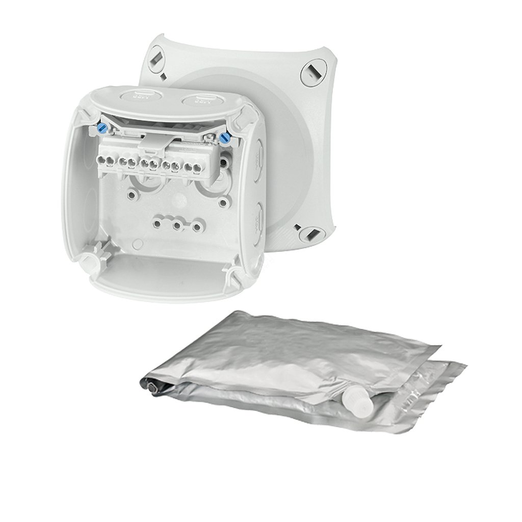 Коробка клеммная с компаундом 93х93х62 мм IP68 350мл 7хМ20 5-пол. 0.75 ...