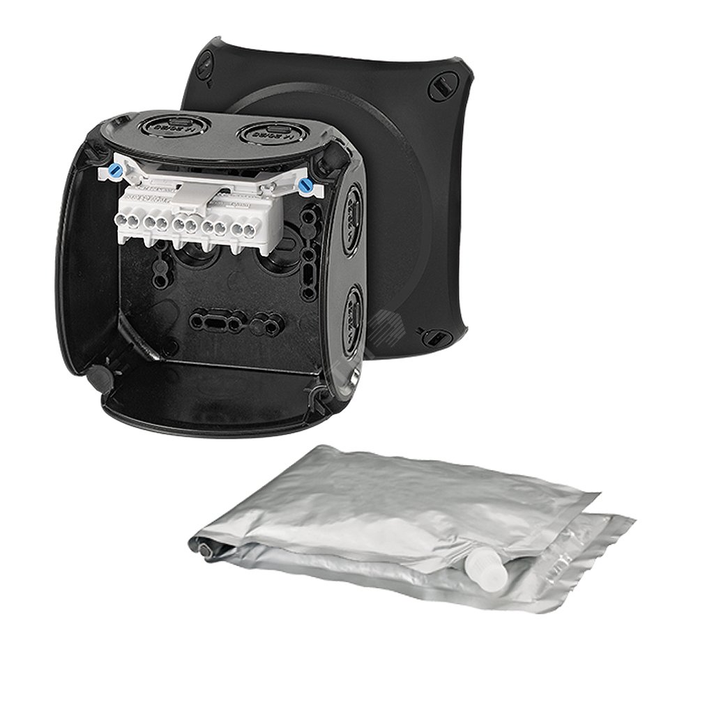 Коробка клеммная с компаундом 104х104х70 мм IP68 500мл 7хМ20/M25 5-пол ...