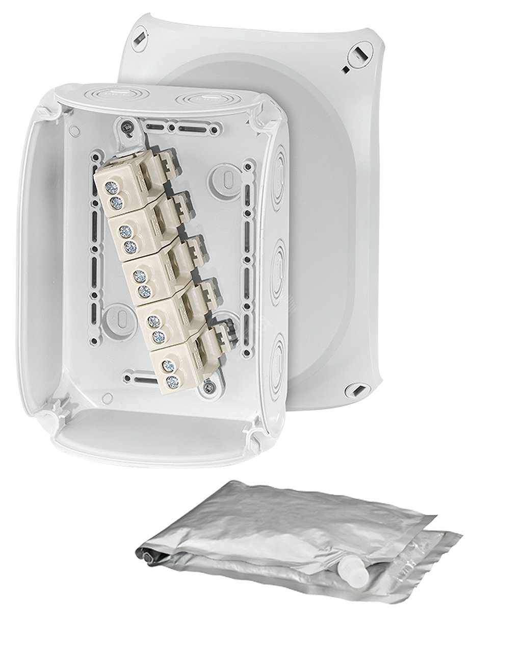 Коробка клеммная с компаундом 180х130х77 мм IP68 1200мл 7хМ20/M25/М32 ...