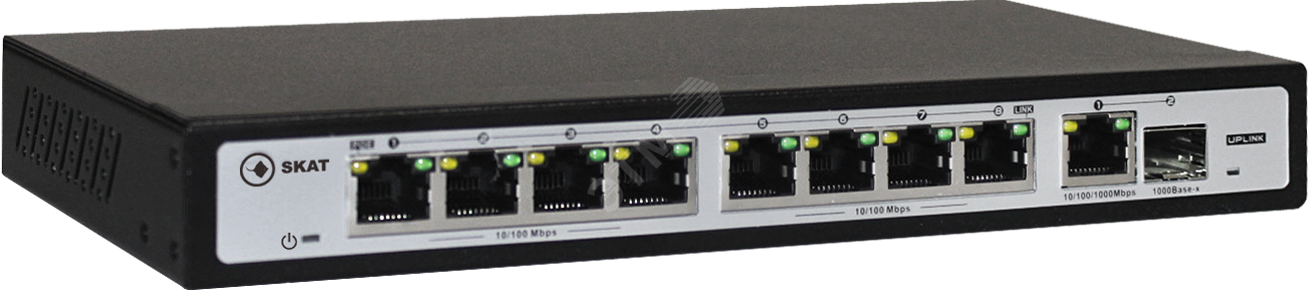 Коммутатор SKAT PoE 120Вт Порты: 8-Ethernet, 1-Uplink, 1-SFP 2033 Бастион - превью