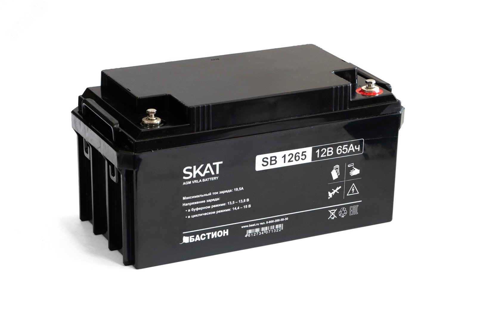 Изображение товара Аккумулятор SKAT SB 1265 свинцово-кислотный AGM 12V 65Ah