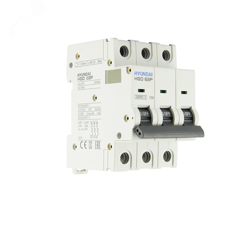 Изображение товара Выключатель автоматический HGD63P 3PMCS0000C 00050 3 полюса, 50А, ток 10kA, хар-ка C (STANDARD) (шт)