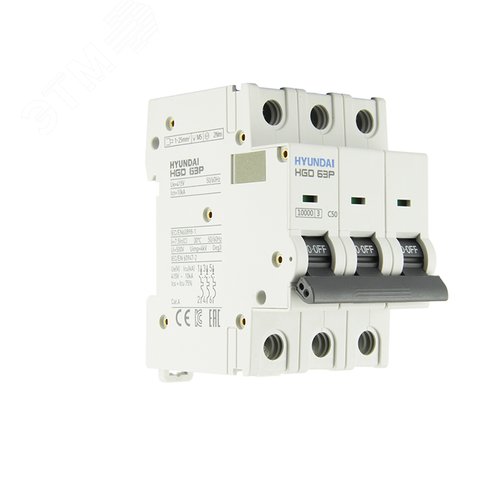 Изображение товара Выключатель автоматический HGD63P 3PMCS0000C 00050 3 полюса, 50А, ток 10kA, хар-ка C (STANDARD) (шт)