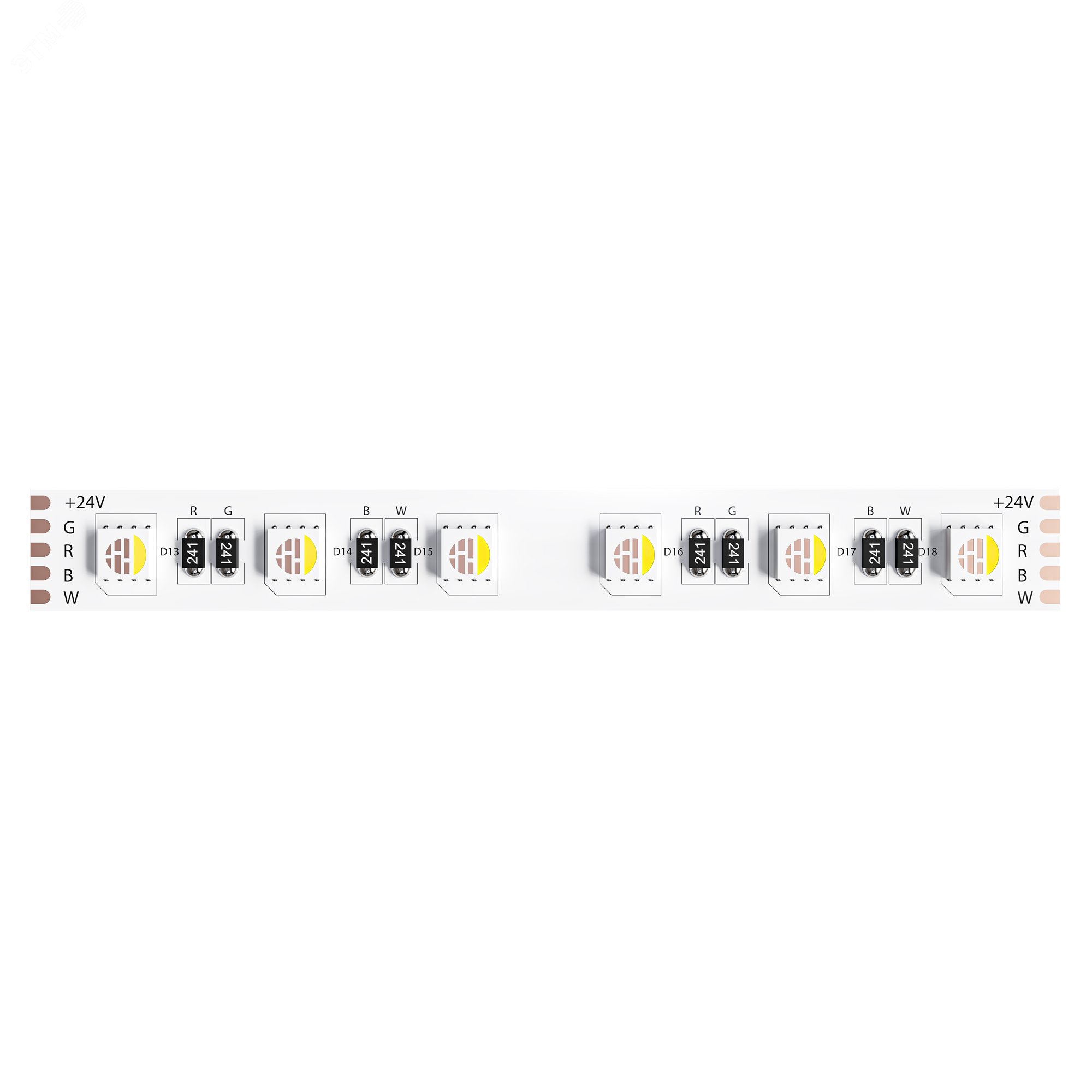 Изображение товара Светодиодная лента 24V 14,4W/m (на канал 3,6W/m) RGB+W 3000К 5м IP20 TAPE A2406012-02-RGB3K (шт)