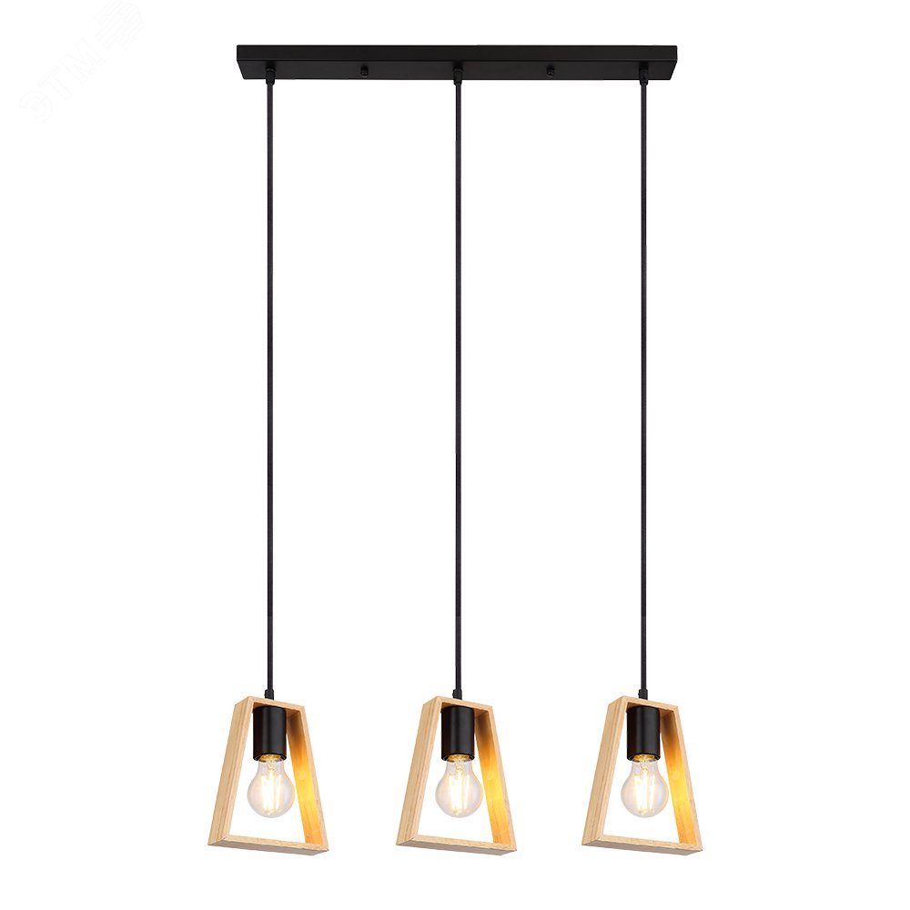 Изображение товара Подвесной светильник Arte Lamp BRUSSELS 3х60Вт черный с деревянным плафоном