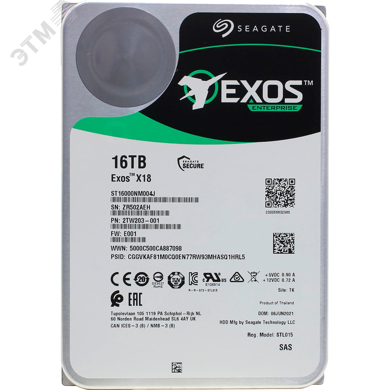 Изображение товара Жесткий диск 16TB Exos X18 3.5'', SAS, 7200 об/мин, 256 МБ (шт)