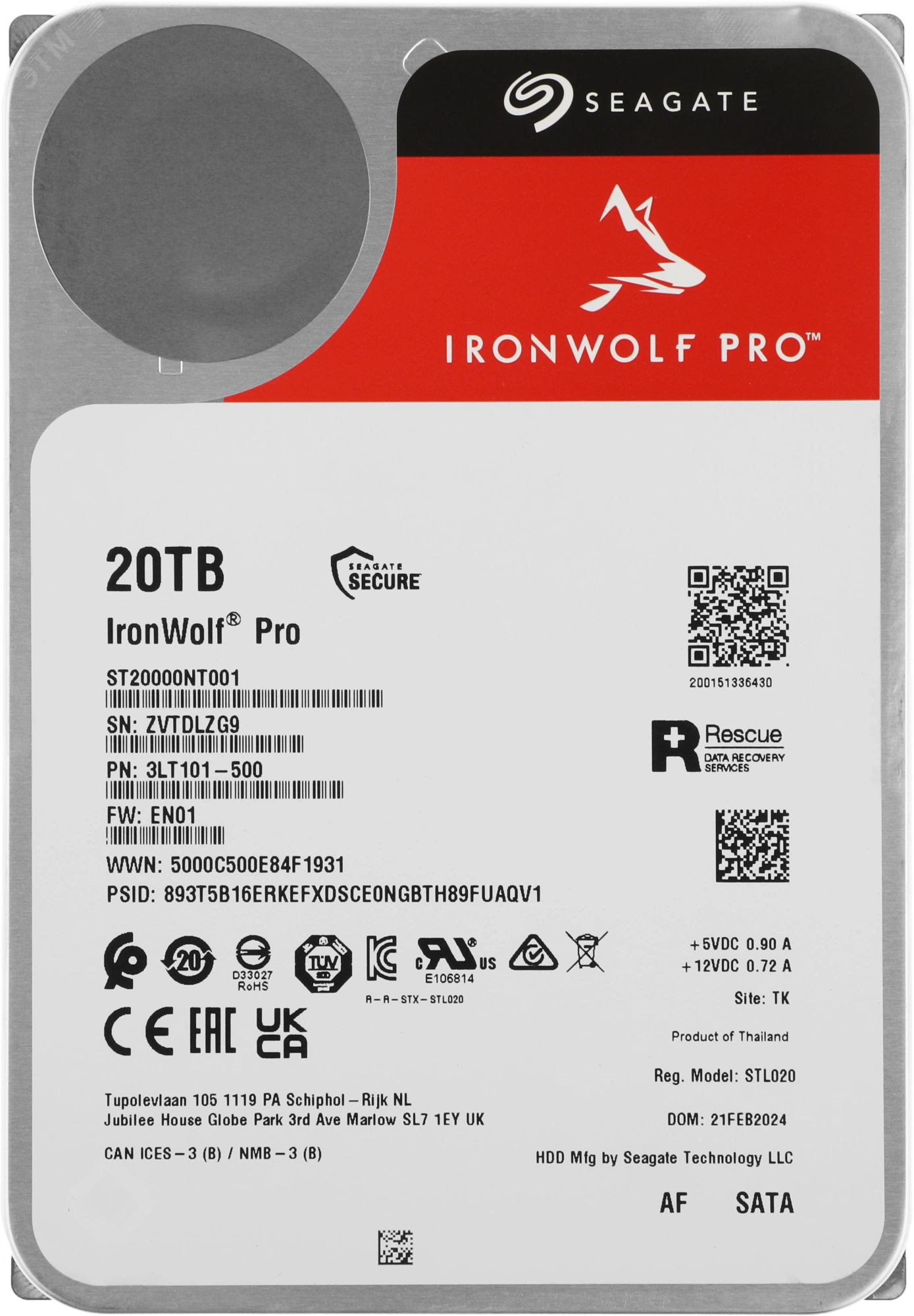 Изображение товара Жесткий диск Seagate IronWolf Pro ST20000NT001 20 ТБ, SATA III, 7200 об/мин, 256 МБ Изображение товара Жесткий диск Seagate IronWolf Pro ST20000NT001 20 ТБ, SATA III, 7200 об/мин, 256 МБ