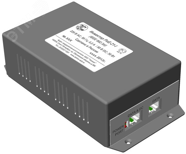 Инжектор PoE 1хRJ45 100/1000 Мб/с, 802.3at, до 25 Вт, AC 220В, DC 50В PoE-21-I Тахион