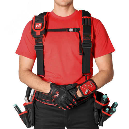 Изображение товара Пояс монтажный усиленный с подсумками, разгрузочными ремнями и магнитным держателем KM-BELTBAGSET-23 (шт)