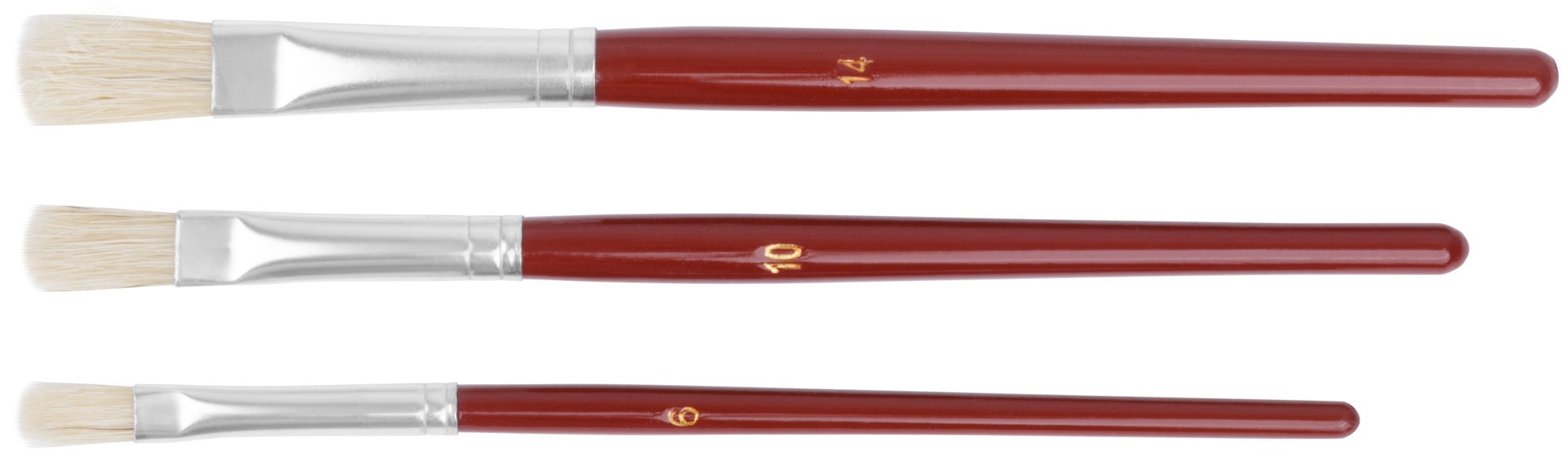 Кисти художественные, натуральная щетина, деревянная ручка, плоские, набор 3 шт 1528 FIT - превью