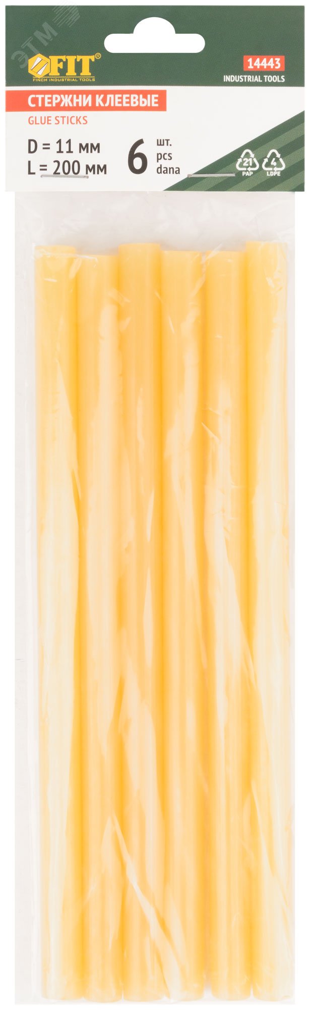 Стержни клеевые желтые д.11 мм х 200 мм, 6 шт 14443 FIT - превью 3