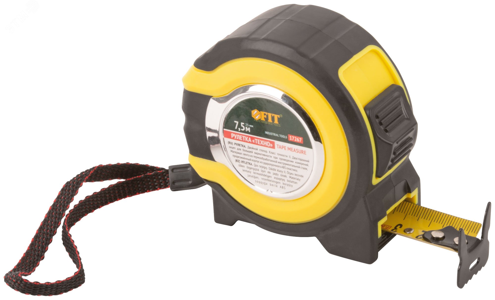 Изображение товара Рулетка прорезиненный корпус 7,5 м x 25 мм Техно с автостопом