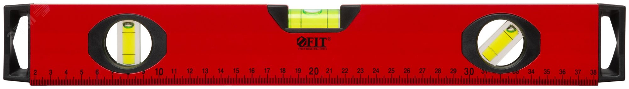 Уровень ''Бизон'', 3 глазка, красный корпус, магнитная полоса, ручки, шкала 400 мм 18141 FIT - превью